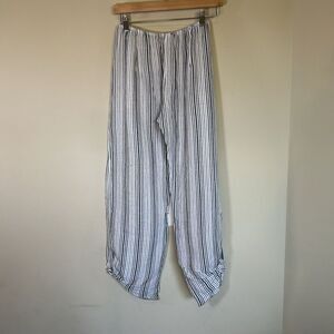 Stark X Wide Legged Side Slit White & Blue‎ Striped Pants Women's XS USA Cotton